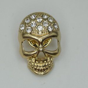 Vintage Skull Pin Gold Rhinestone